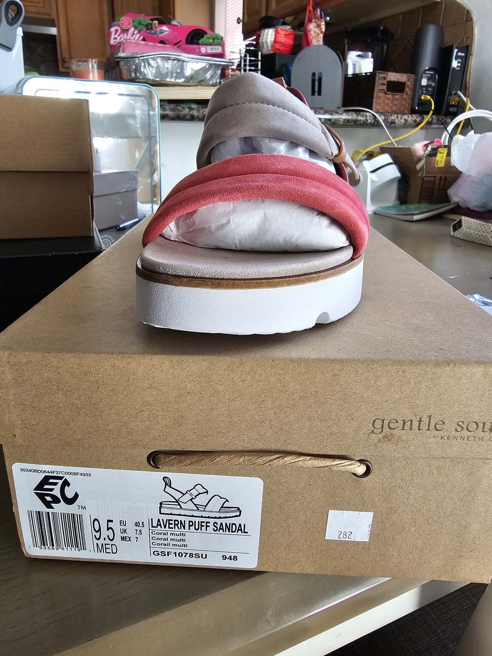 #13 gentle souls Lavern Puff Sandal — Coral and Taupe
